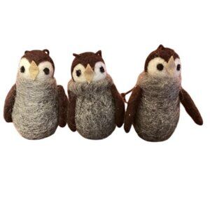 Set Of 3 Handcrafted Wool Felt Owl Ornaments primitive style novelty
